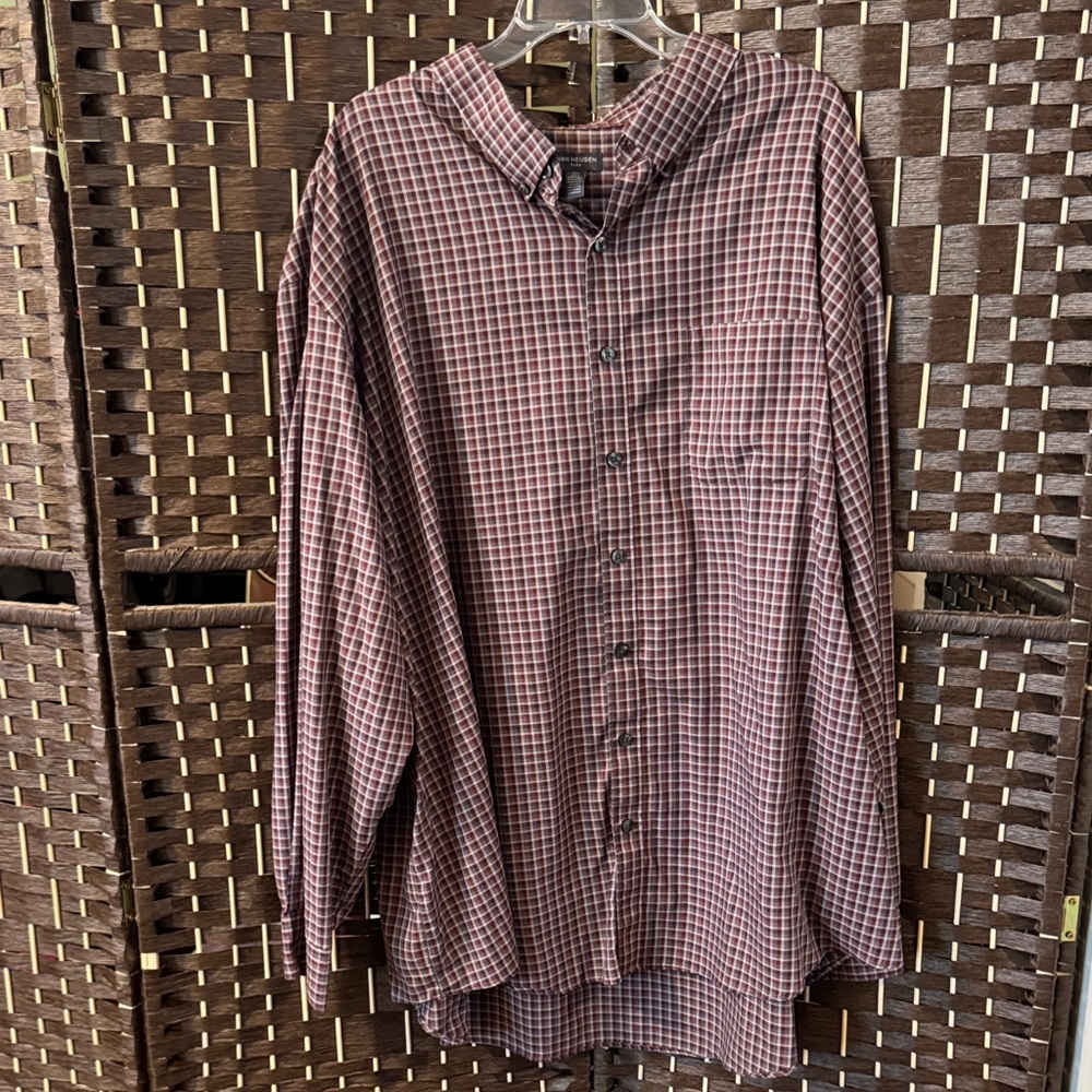 Van Heusen Men's Checkered Shirt - Burgundy and Black